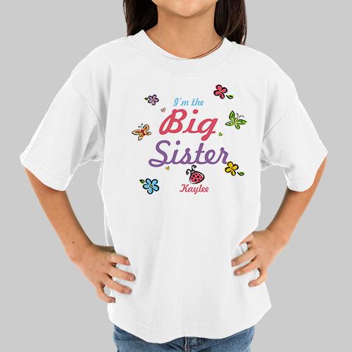 Butterfly and Flowers Personalized Big Sister T-shirt